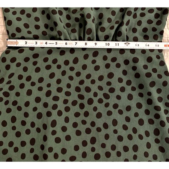 Women's Small Polka Dot Puff Sleeve Dress Green Black Retro Modest Fit & Flare - Picture 12 of 13